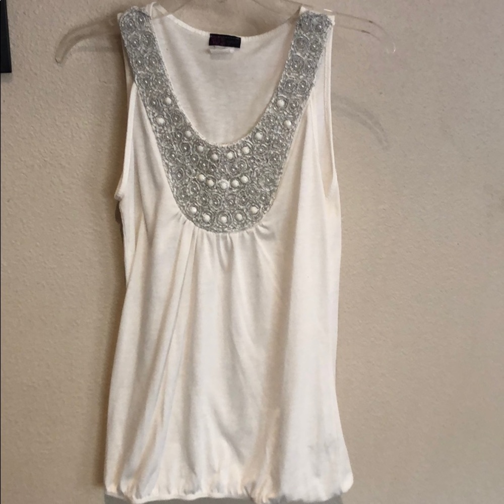 Off white tank top with beading and detail size m
